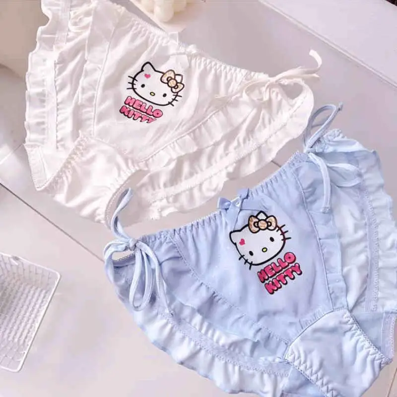 2Pcs Miniso Kit Girl Cotton Sexy Triangle Pants Kawaii Hello Kitty Comic Lift Buttocks Antibacterial Fashion T-Back Underpants