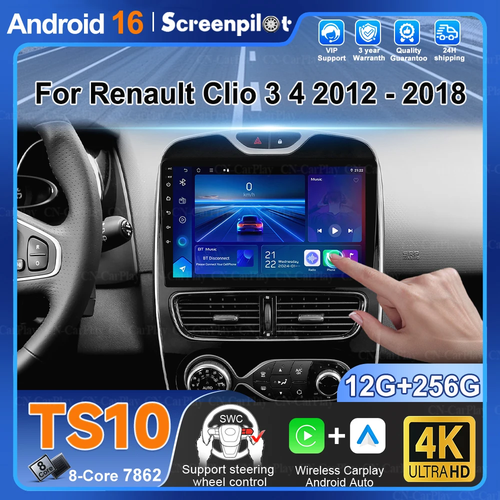 Android 16 Carplay Auto Wif 5g Car Radio For Renault Clio 3 4 2012 2013 2015 - 2018 Gps Stereo Multimedia Player 2din Wireless