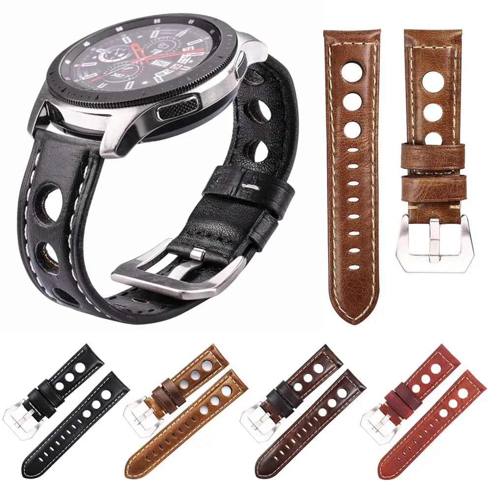

Genuine Leather Watch Band Applicable to Samsung Watch xDfind Silver Buckle Three-hole Breathable Genuine Leather Watch Band