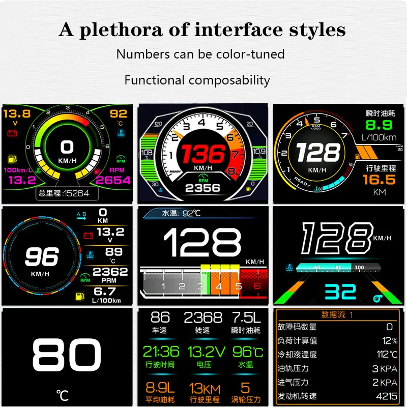 K10 Car Head-up Display HUD Vehicle OBD Instrument Turbine Table Tachometer Oil&Water Temperature Speed Display Car Accessories