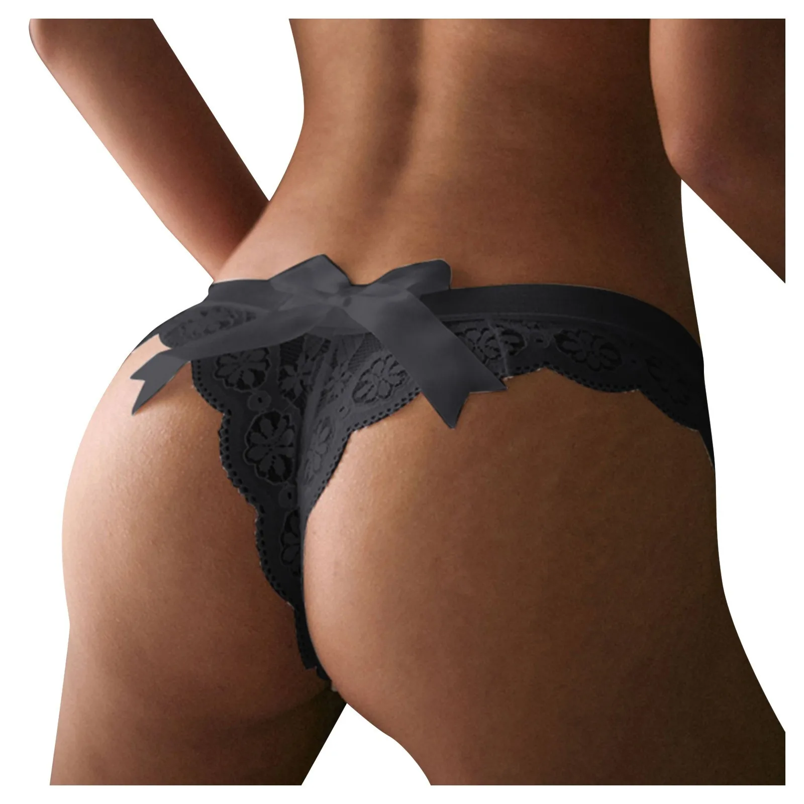 Panties For Women Sexy Big Bowknot T Back Brief Sexy Lingerie Low Waist Lace Floral Seamless Underwear Ladies T-Panties Panties