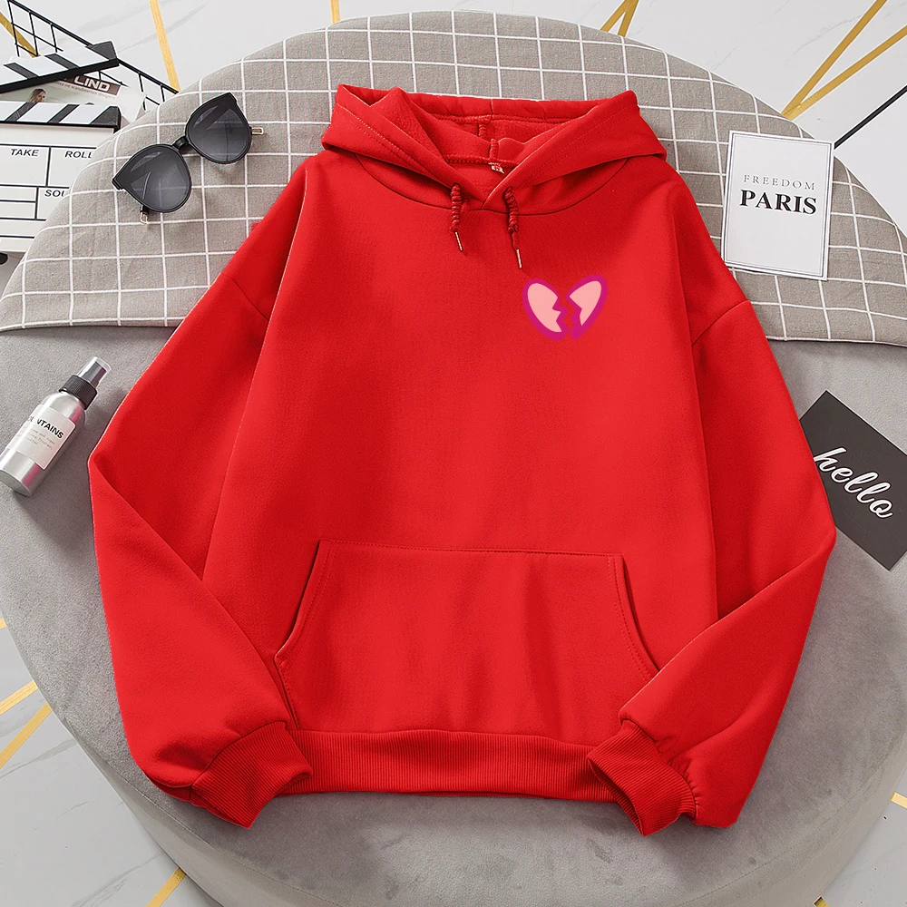 Broken Heart Printed Hoodies Women Fleece Crew Neck Warm Hooded Creative Novelty Fashion Tide Hoodie Street Harajuku Streetwears