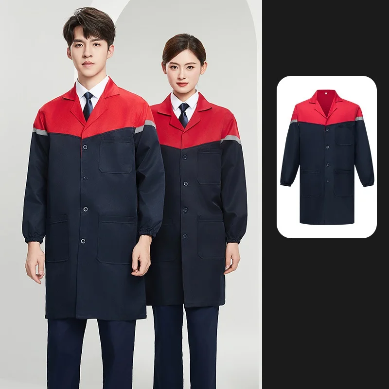 ชุดคลุมทำงานสีน้ำเงิน ป้องกันฝุ่นละออง แขนยาว แบบสะท้อนแสง สำหรับงานโรงงาน