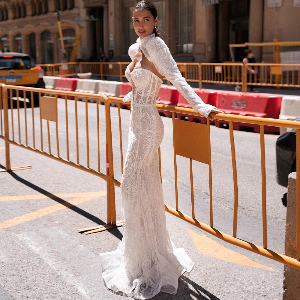 Vestido De Novia De Organza blanco bohemio personalizado, Vestido De Novia Formal sin mangas con forma De corazón, vestidos De Novia con tren De barrido De sirena suave