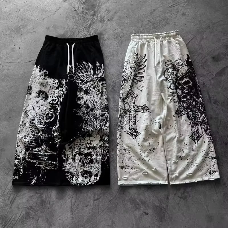 26 Y2K Retro Casual Hosen für Erwachsene/Kinder Gothic Totenkopf Direktdruck Bodenlange Hosen Unisex Streetwear Mode Kleidung Jogginghosen – Detail 8