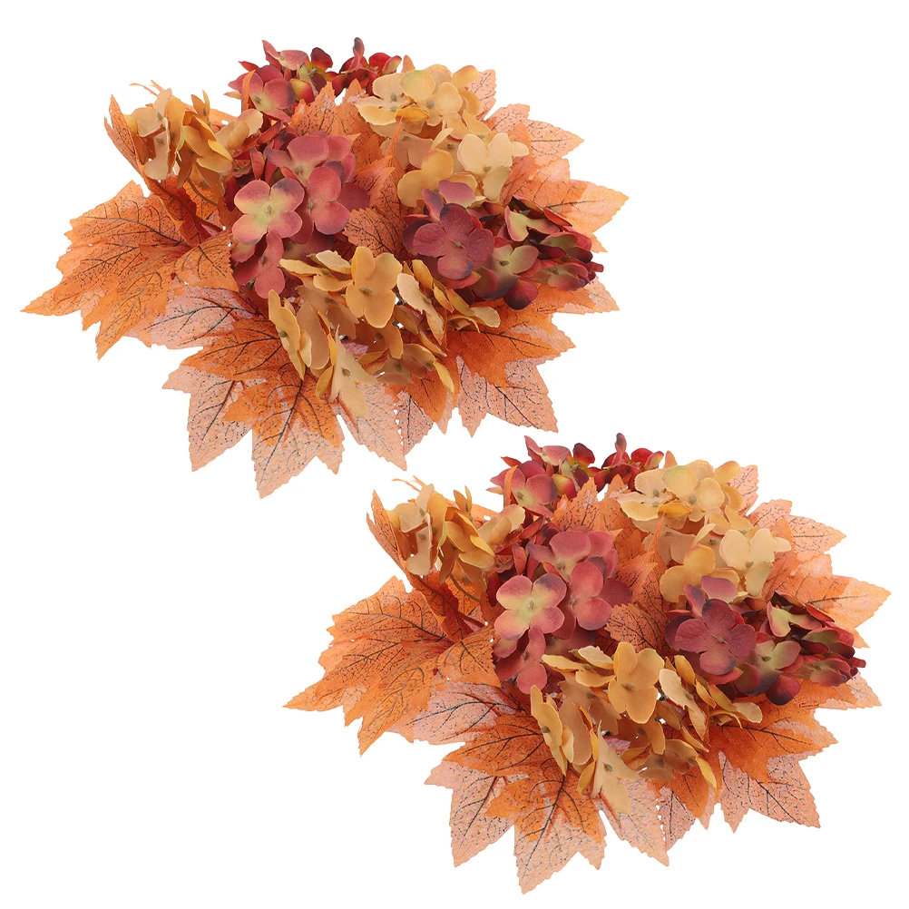 

2pcs Autumn Rings Fall Floral Wreaths Maple Leaves Thanksgiving Day Table Centerpieces Decor For Pillars Front Door