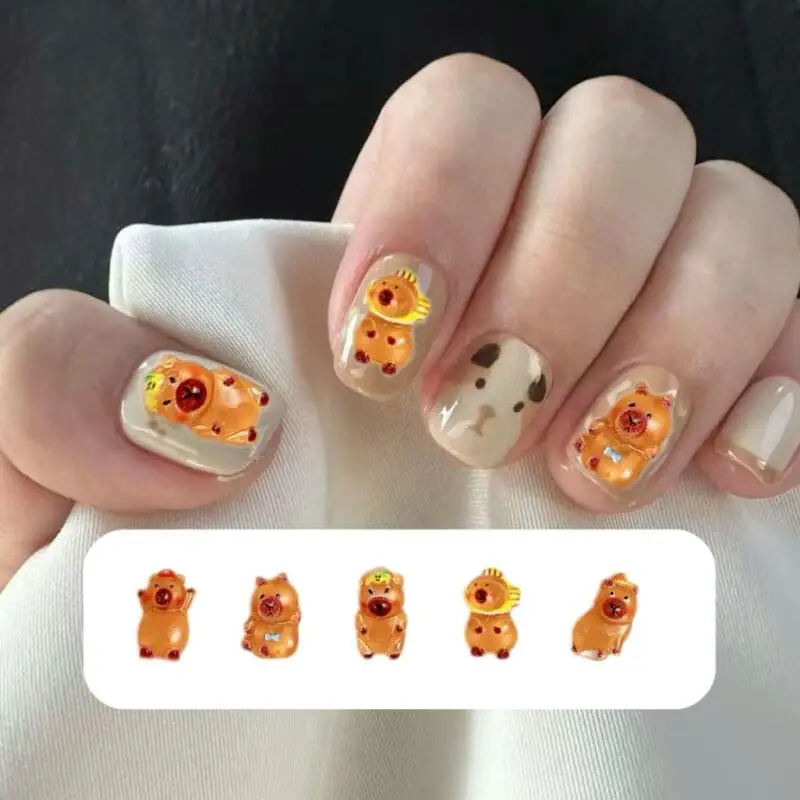 50Pcs Resin Cute Brown Hamster Nail Charms Cartoon Powder Blusher Guinea Pig Nail Art Decorations for DIY Hairpin Nails Parts