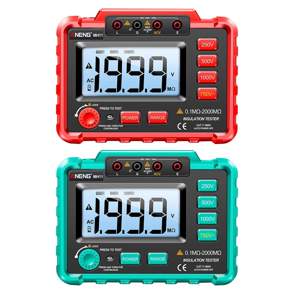 MH11 Digital Megohmmeter Isolamento Resistência Testadores, 2000 Counts Cable, medidores de alta tensão, Ohm Megohm Meter