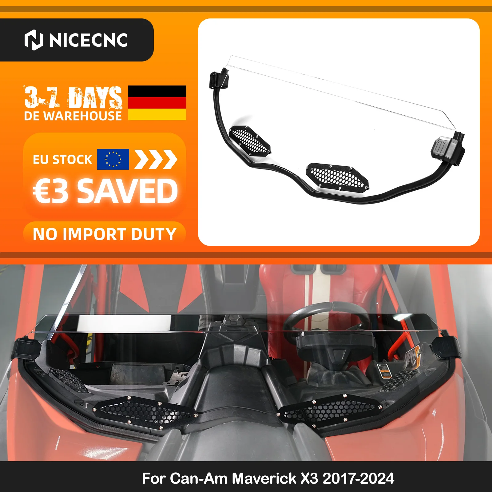 Image of (EU-Lager) Für Can Am Maverick X3 XRS XDS Turbo R Max 2017-2023 Halbe Windschutzscheibe Hartbeschichtung UV-Beständig Komplettes Zubehör