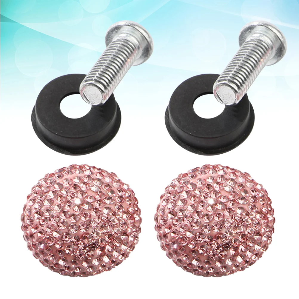 

Vehicle License Plate Nuts and Bolts Rhinestone Car Screw Special Fasteners Anti-theft Screws (Pink)