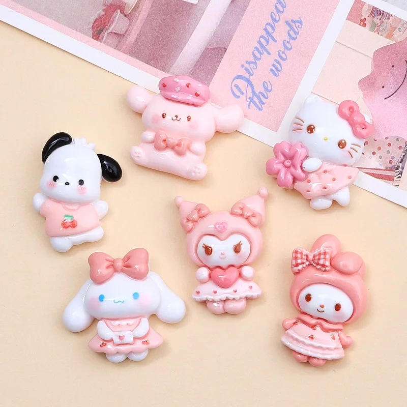 10PCS Kawai cartoon bright surface animal Hug Flower Cat Resin Flat Back Scrapbook Diy Jewelry hair clips Ornament Accessories