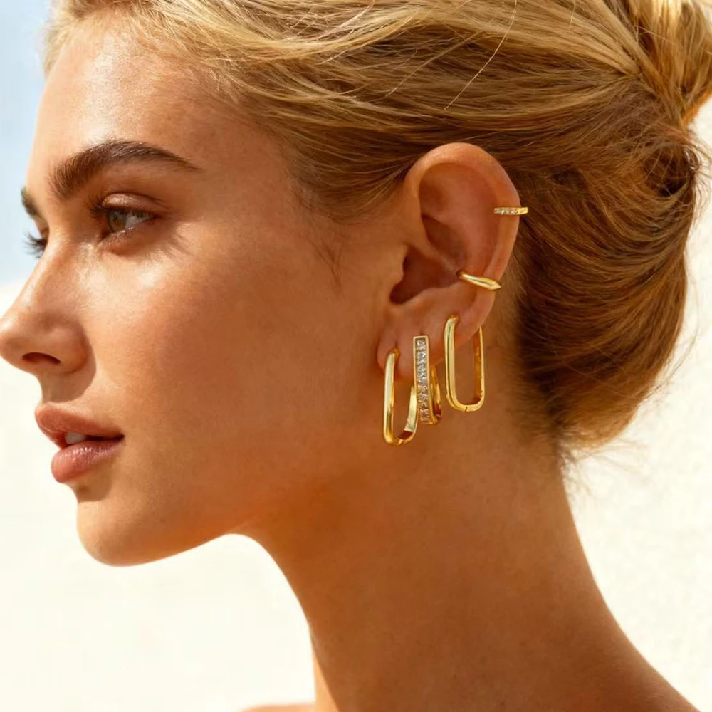 Moda de aço inoxidável em forma de u brinco de argola simples versátil uso diário acessórios de orelha jovens meninas jóias de declaração