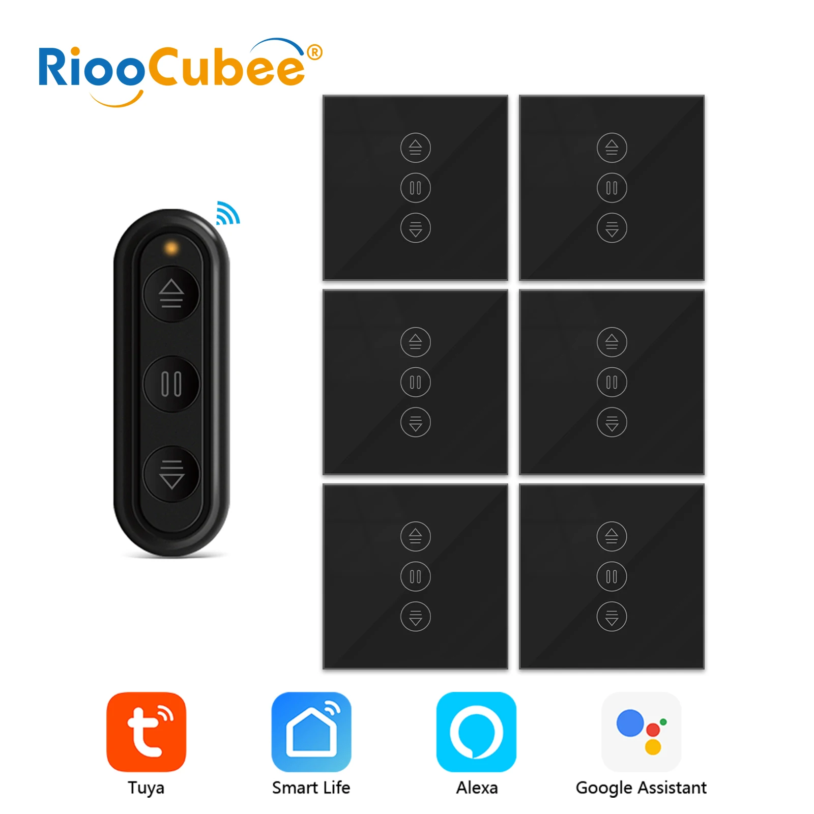 RiooCubee Tuya Smart Life Black Curtain Switch For Roller Shutter Percentage Timer Control by Google Home Alexa
