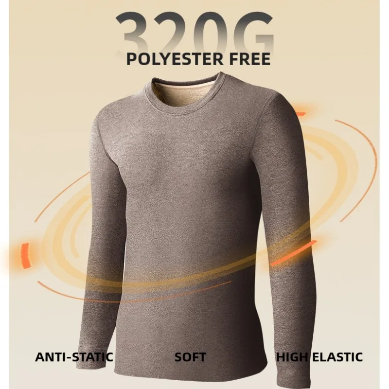 Set di biancheria intima termica da uomo in misto lana di seta di gelso acrilica foderata in pile strati di base taglie forti abbigliamento invernale da uomo