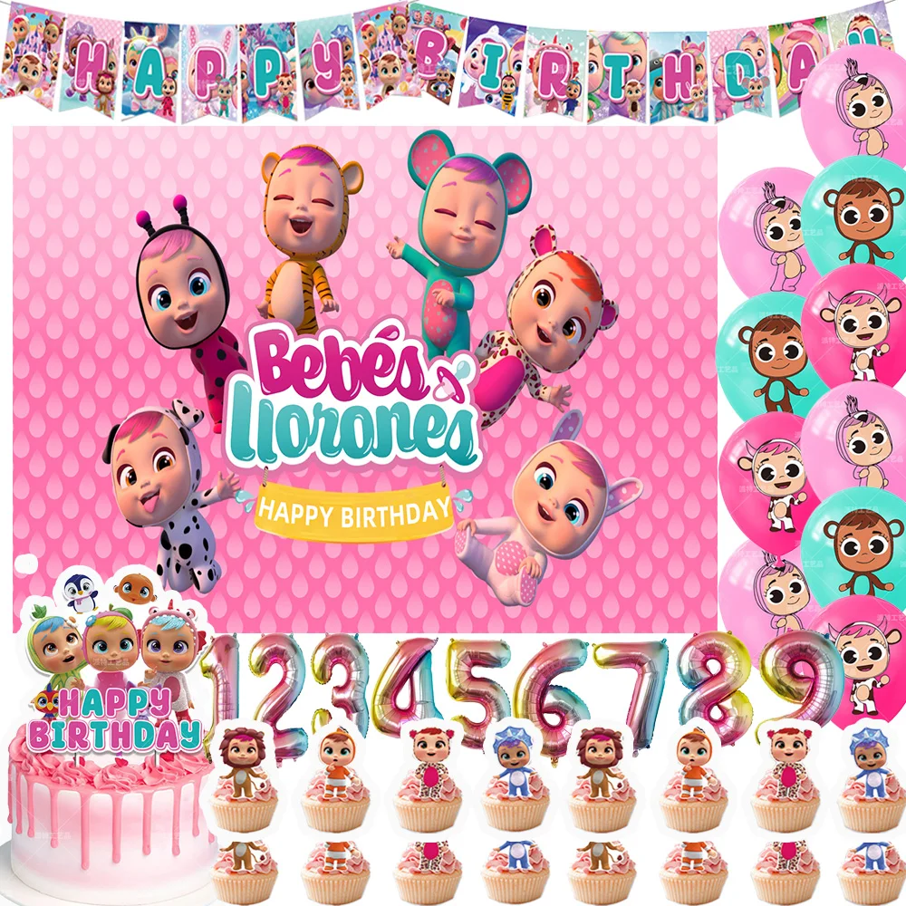 

Cute Cry Babys Birthday Party Supplies Decoration Kawaii Cartoon Balloon Banner Backdrops Cupcake Topper Kids Girls Gifts Props