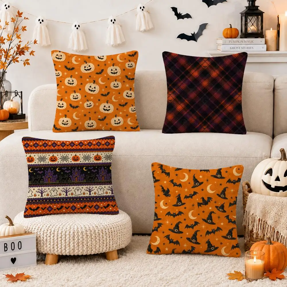 Halloween-themed Prints Cushion Cover Soft Short Plush Double-Sided Printing Sofa Home Decor Festival Pillow Case Gifts