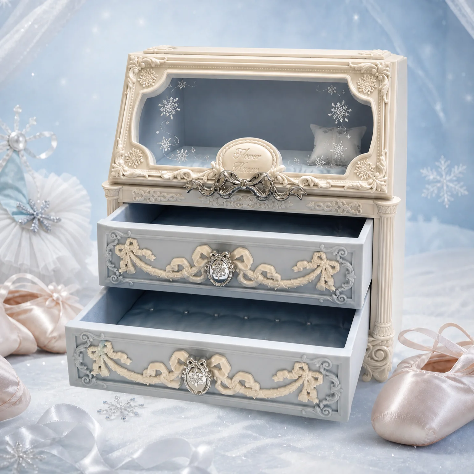Flower Knows Snow Ballet Empty Large Gift Box Makeup Storage Case Cosmetic Organizer Luxury Balletcore Display Box