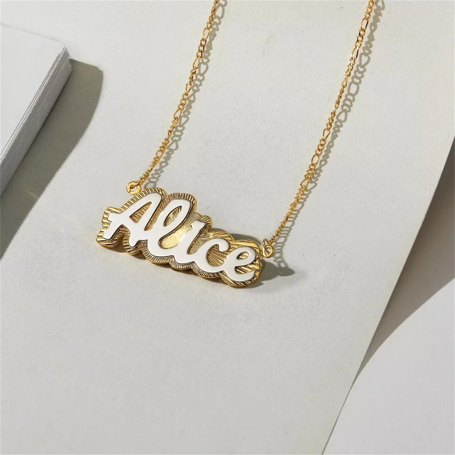 Custom Embossed Letter Necklace Two Tone 18K Gold Plated Name Necklace Personalized Name Necklace Jewelry Accessories for Woman