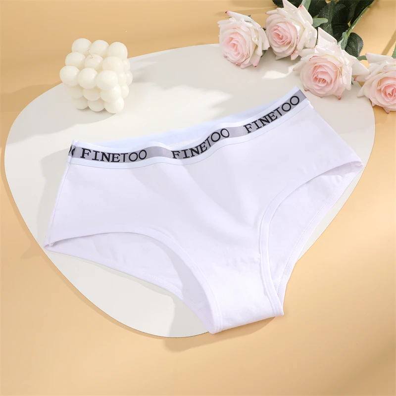 FINETOO 3Pcs Cotton Breathable Underwear Women\'s Panties Sexy Letter Belt Low Waist Briefs Female Stretch Comfortable Lingerie