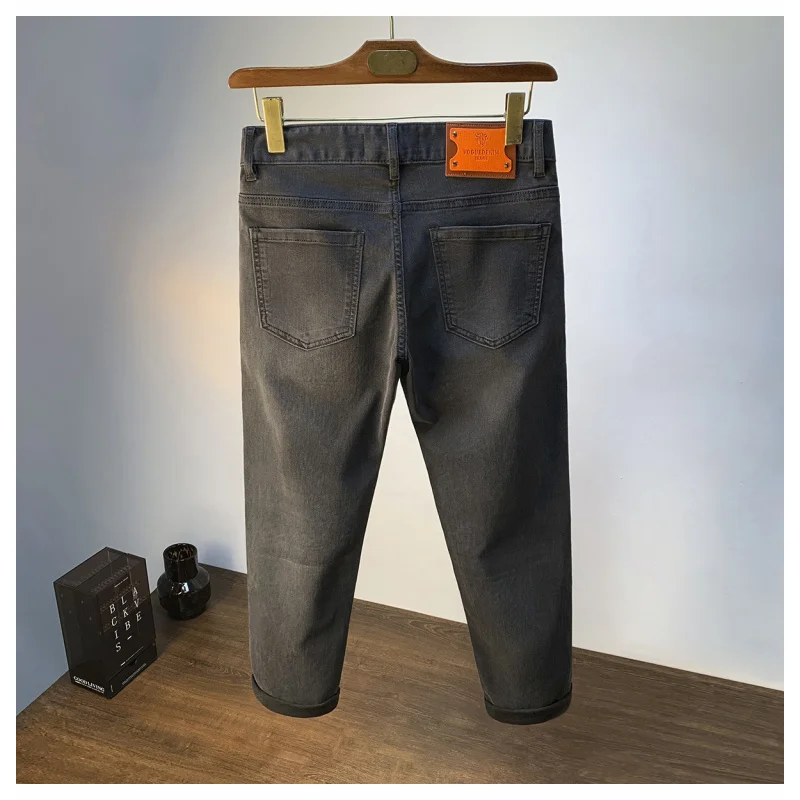 

High end elegant black jeans men's 2025 autumn new trend small straight tube slim fit versatile nine point casual pants