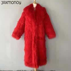 Jaxmonoy Real Fur Jackets for Women Natural Mongolian Sheep Fur Coat Autumn Winter Warm Long Style Coats Fashion Luxury Female