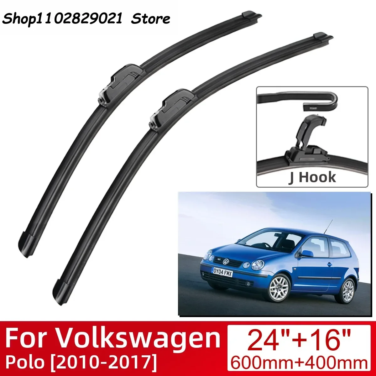 For Volkswagen Polo 2010-2017 Car Accessories Front Windscreen Wiper Blade Brushes Wipers U Type J Hooks 2017 2016 2015 2014