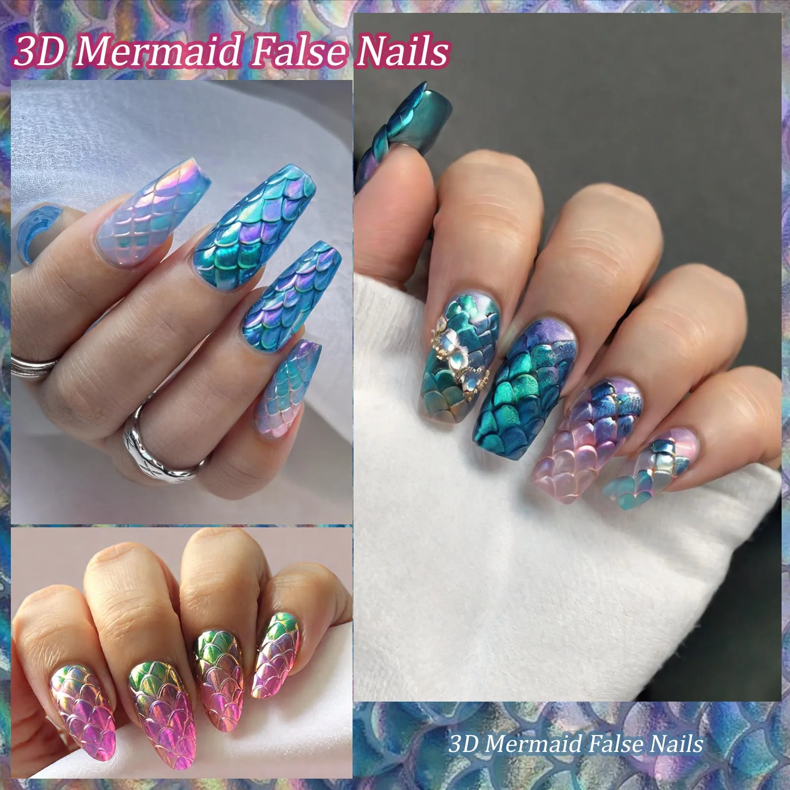 120pcs/box 3D Fish Scale Almond Ballet False Nails Acrylic Soft Full Cover Press On Nails DIY Nail Art Charm Extension Tools