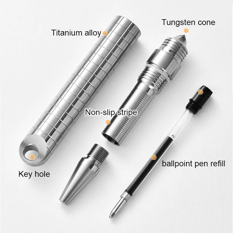 7.3cm Mini Titanium Portable Signature Pen EDC Portable Keychain Pen Outdoor Travel Metal Ballpoint Pen Break Windows Tool