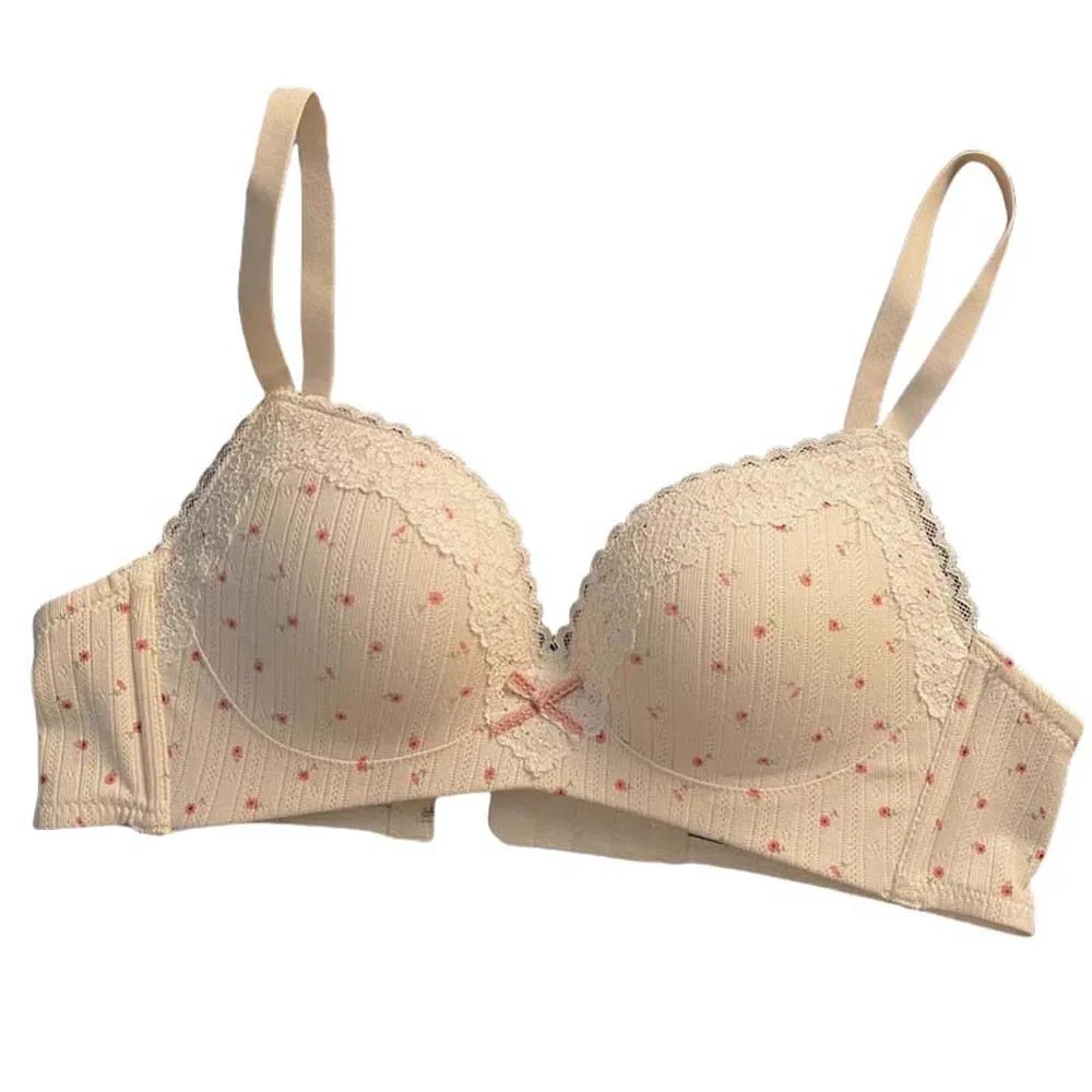 Close-fitting Floral Wireless V Bra Shockproof Traceless Push Up Underwear Anti-sagging Gathered Breasts Seamless Lace Bras