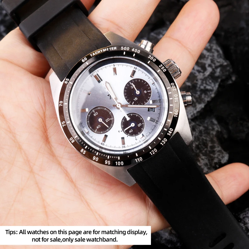 20mm Fluororubber Watch Band for Seiko Panda SSC909P1
