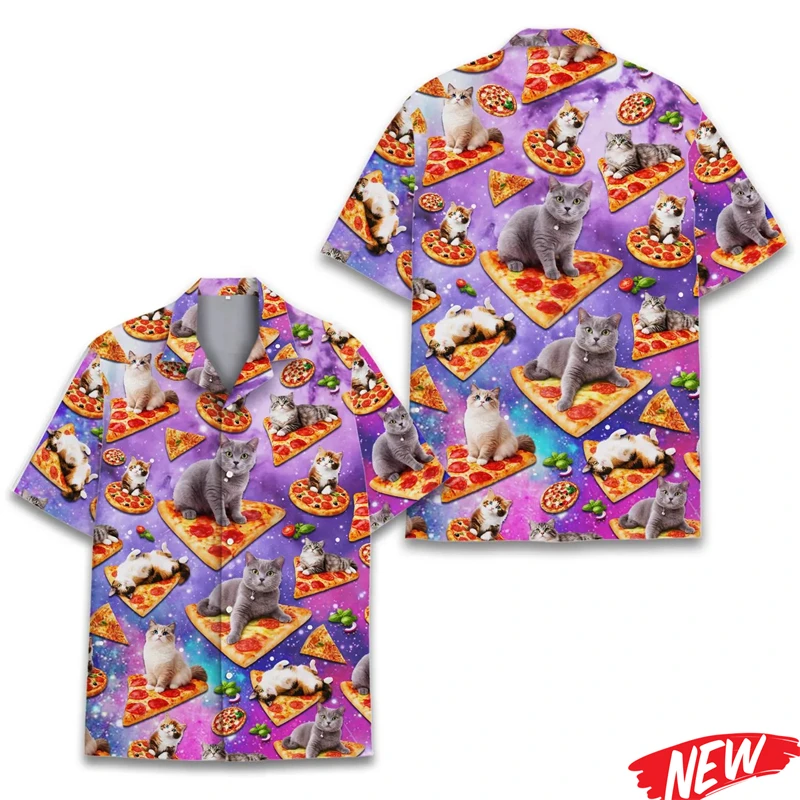 

Funny Cat Pattern Hawaiian Shirt For Men 3d Printed Animal Shirts Summer Beach Oversized Short Sleeve Street Lapel Blouse