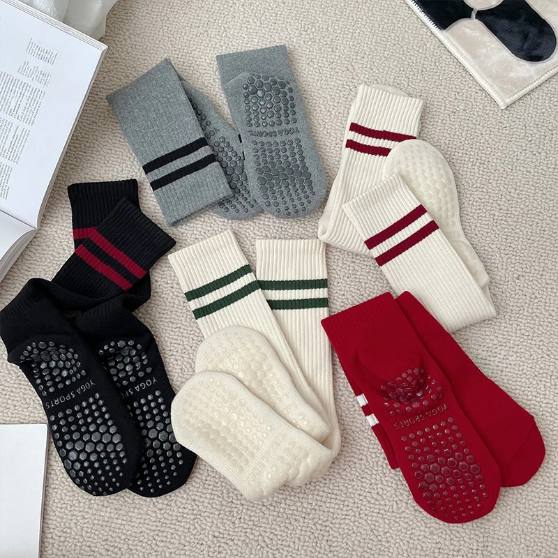 Yoga Socks Professional Silicone Non-slip Floor Dance Sports Socks Women Casual Striped Cotton Fitness Gym Workout Pilates Socks