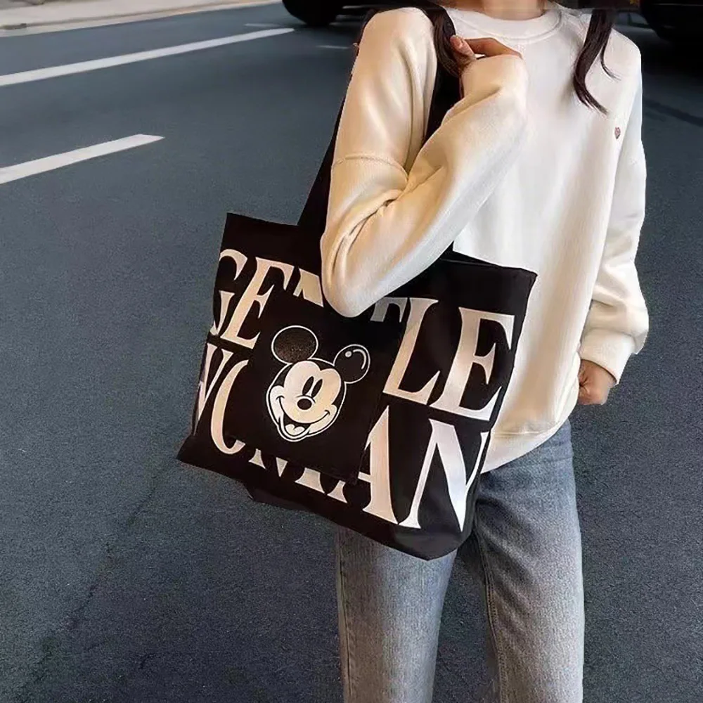 Mickey Cartoon Canvas Bags Kawaii Anime Handbags Women\'s Fashion Tote Large Capacity Commuter Satchel Backpacks Christmas Gifts