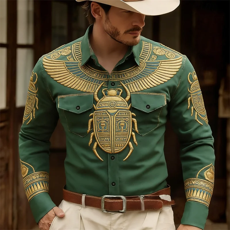 

3D digital printing men's long sleeved shirt, casual and comfortable, fashionable and trendy, street outdoor, soft fabric