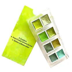 Solid Watercolor Paints 8 Colors Pearlescent Pigment Glitter Water Coloring Paint for Artist Hobbyist Students Beginners