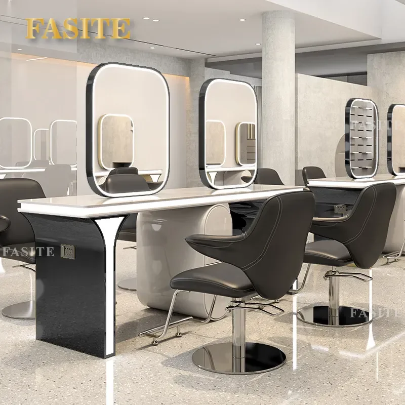 For Hair Barber Shop Integrated Mirror Table Cabinet Desktop Perm Dyeing Station Furniture Trendy Design Space Saving