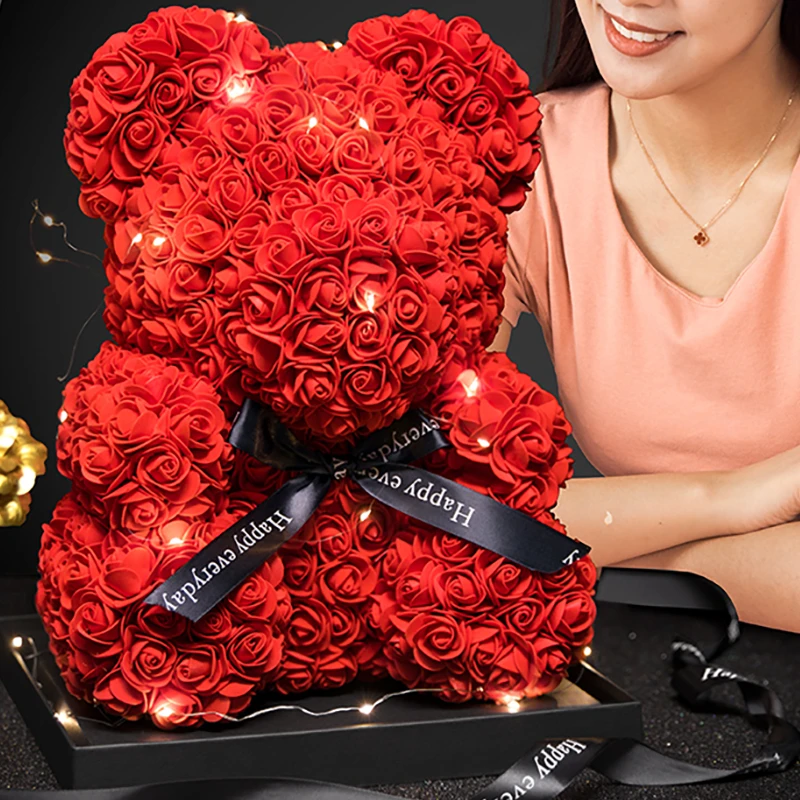 Rose Bear With Box Lights Artificial Flower Teddy Bear for Women/Girlfriend Gift Love Flower Valentine/Anniversary/Birthday Deco