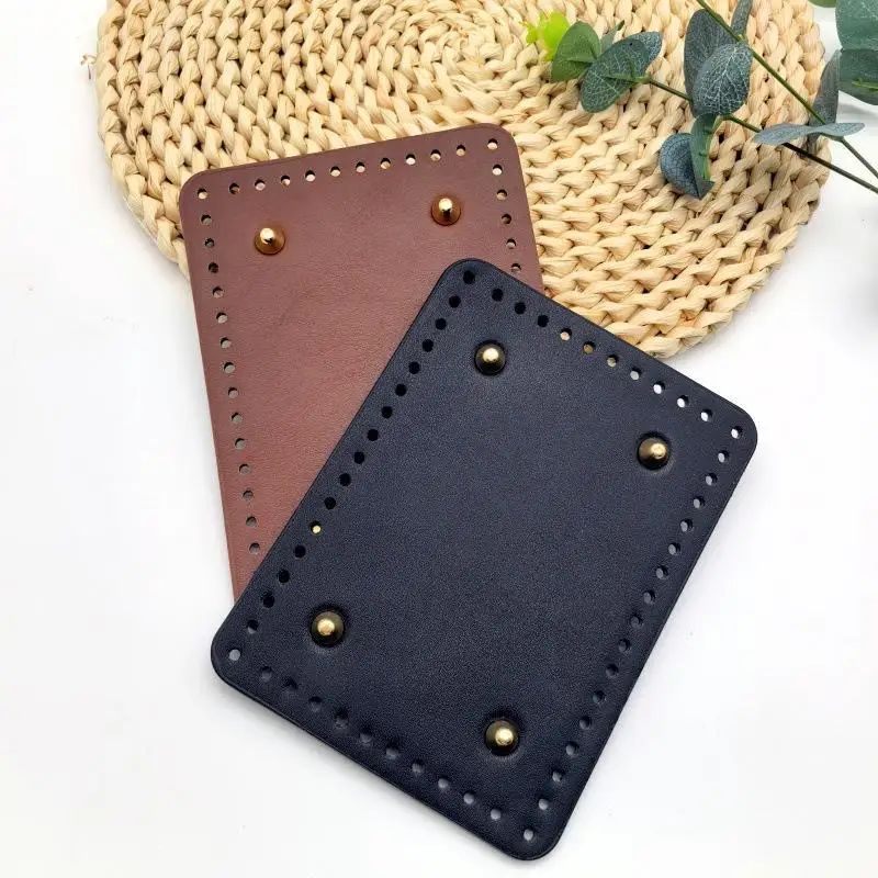 Rectangle PU Bag Bottom Durable with Rivets Sturdy Base for DIY Crochet Bag Handmade Bag Making Accessories