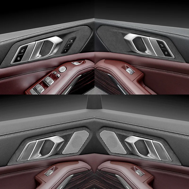 4PCS For BMW X5 G05 2019 2020 2021 2022 2023 2024 Top Suede Interior Door Handle Bowl Frame Trim Stickers Covers Car Accessories