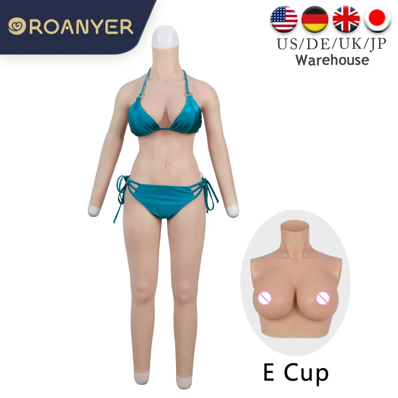 Roanyer Realistic E Cup Breast Forms Bodysuit for Crossdresser Drag Queen Costumes Silicone Fake Boobs Artificial Tits Whole Bod