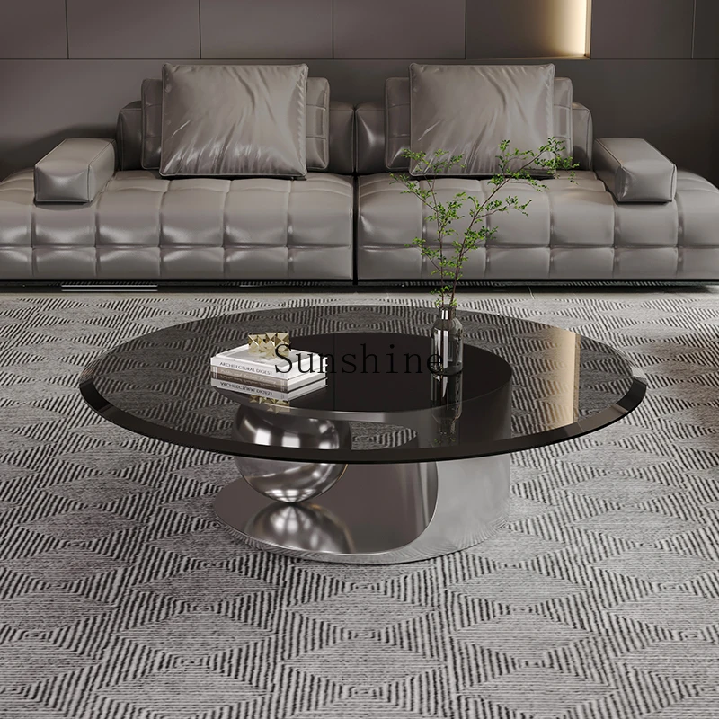 Italian light luxury tempered glass coffee table household living room modern simple tea table