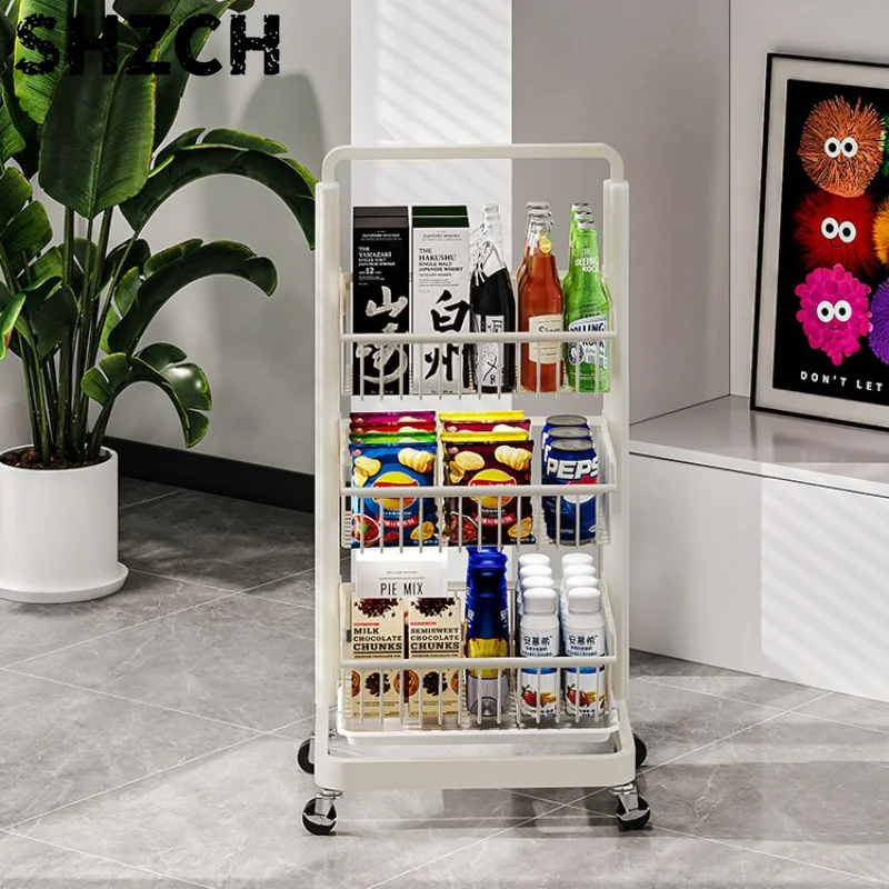 Aluminum Roll Cart Cream Style Snack Storage Shelf Adjustable Heavy Duty Utility Trolley for Living Room Kitchen Home Organizer