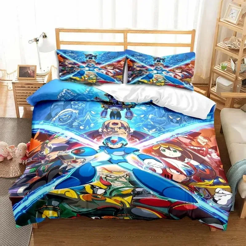 Rockman Megaman Game Cartoon Bedding Set Luxury Duvet Cover Bedroom Single Double King Size Duvet Cover and Pillowcase Boys Gift