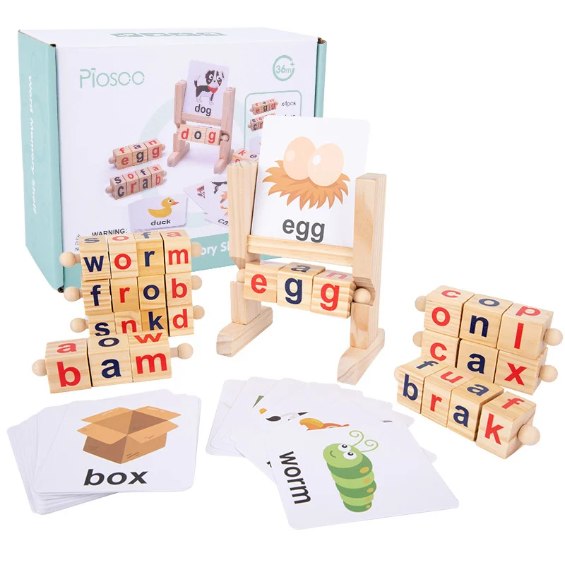 

Reading Blocks Spelling Games Rotating Wooden Letter Puzzle Sight Words Montessori Alphabet Learning Toy for Preschool Kids