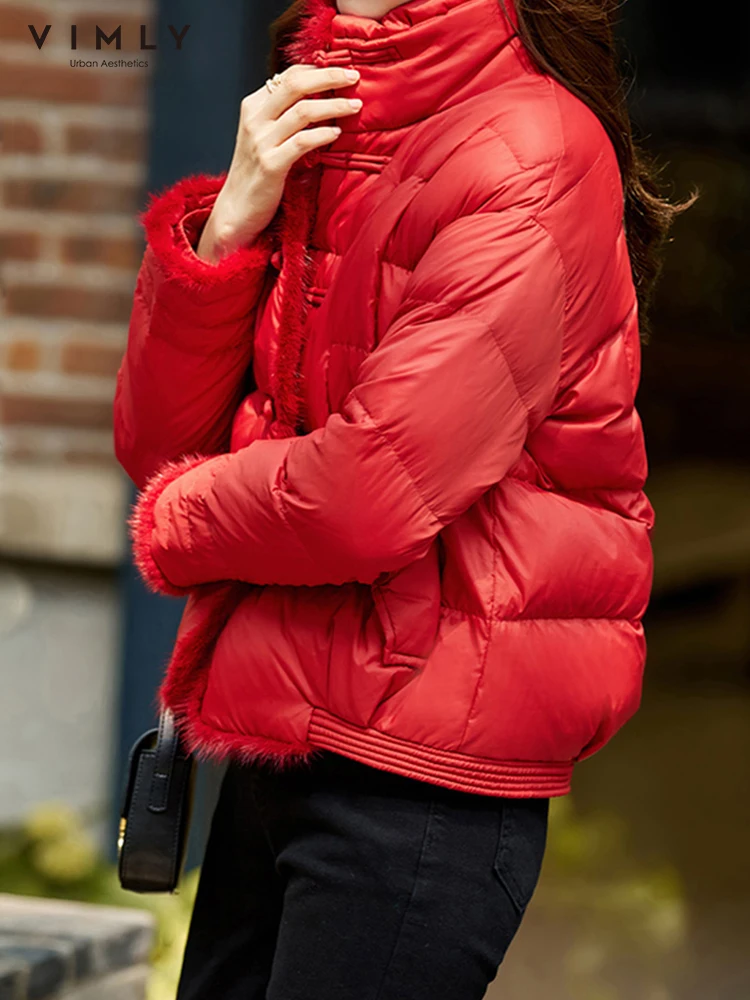 Vimly Pink Puffer Duck Down Jacket Women Stand Collar Short Women\'s Warm Thick Winter Coats 2022 Elegant Luxury Clothing 50300