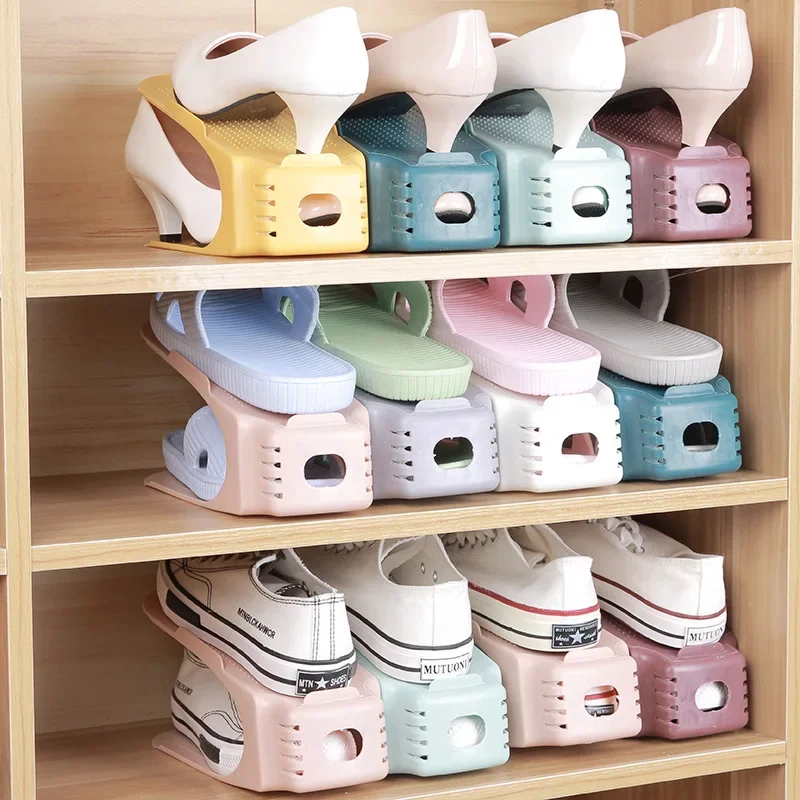 Double-layer Adjustable Shoe Organizer Wardrobe Space Saving Shoes Storasge Rack Shoebox Shoes Support Slot Shoe Bracket Rack