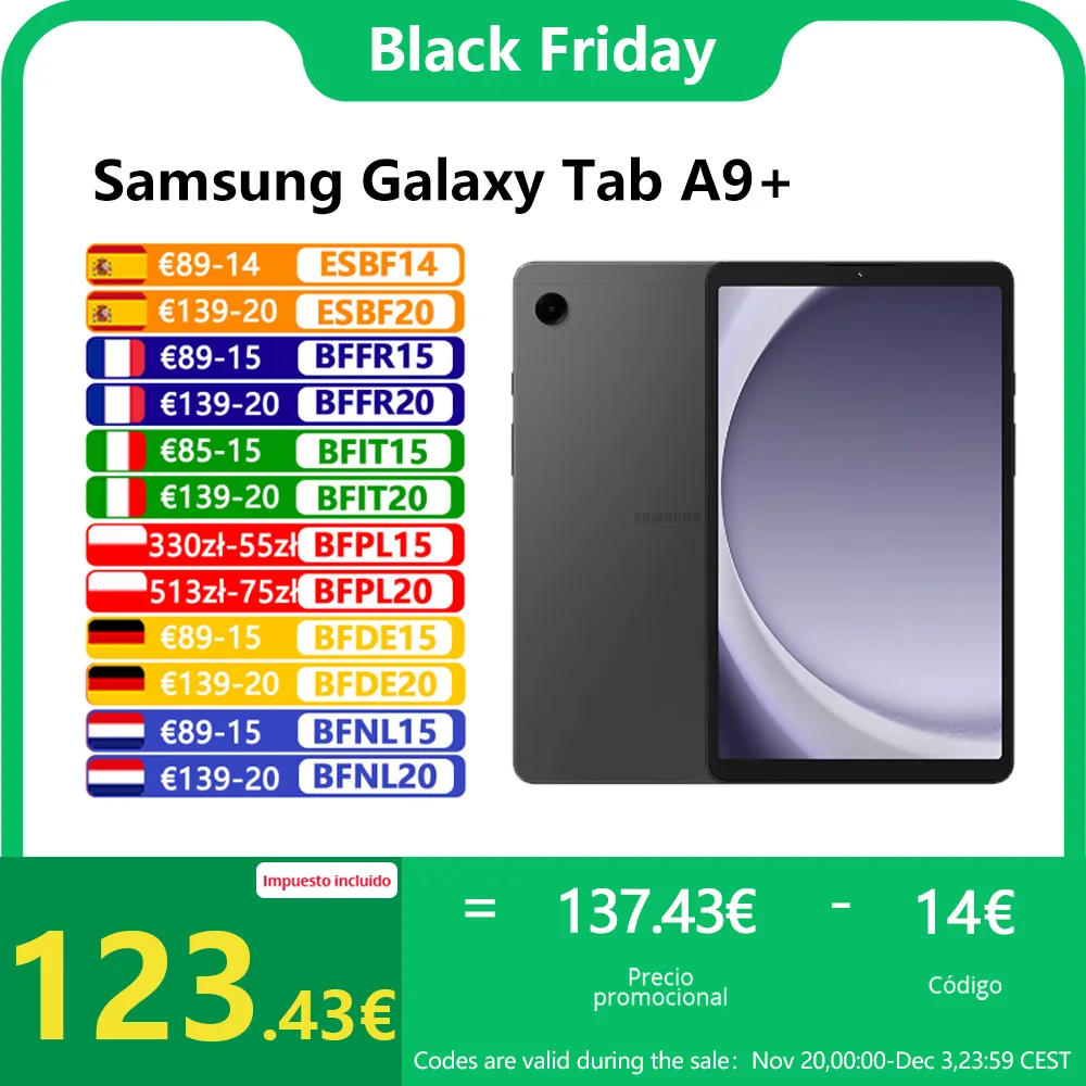 Samsung Galaxy Tab A9+ WI-FI, Tablette, Octa-Core, Appareil photo 8 MP, 11 pouces, Batterie 7040 mAh Samsung Galaxy Tab A9+ WI-FI, Tablette, Octa-Core, Appareil photo 8 MP, 11 pouces, Batterie 7040 mAh