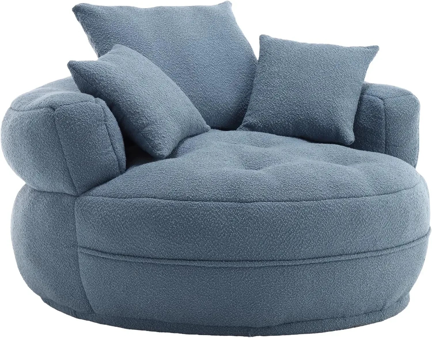 Modern Round Extra Large Barrel Chair W/ 3 Pillows, Comfortable Lounge Armchair Without Swivel Base Lounge Sofa Chair,Navy Blue