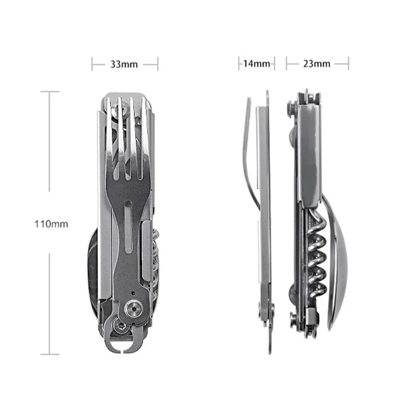 Multifunctional EDC Folding Outdoor Tableware Camping Portable Meal Knife Fork Spoon Bottle Outdoor Camping Cookware Titanium