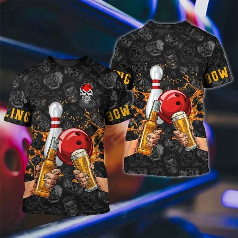 

Full Print Bowling And Beer T Shirt Tops Summer Short Sleeve Crew Neck Bowling Club Sport T Shirts Clothes New In Mens Tees Top